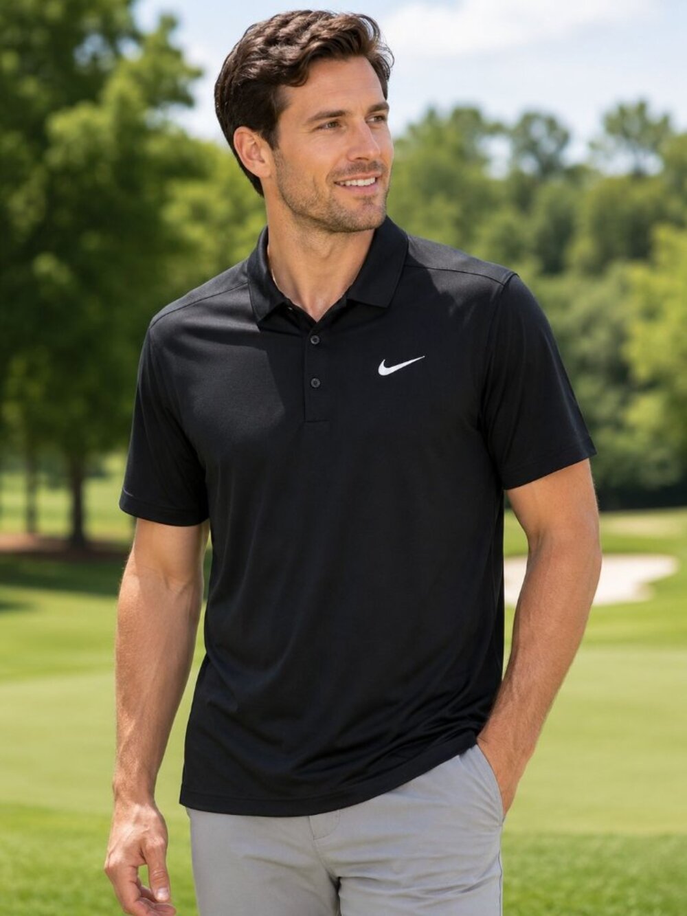 Nike Dri-FIT Black Polo Shirt L Mens Lightweight Polyester Short Sleeve Golf Shi